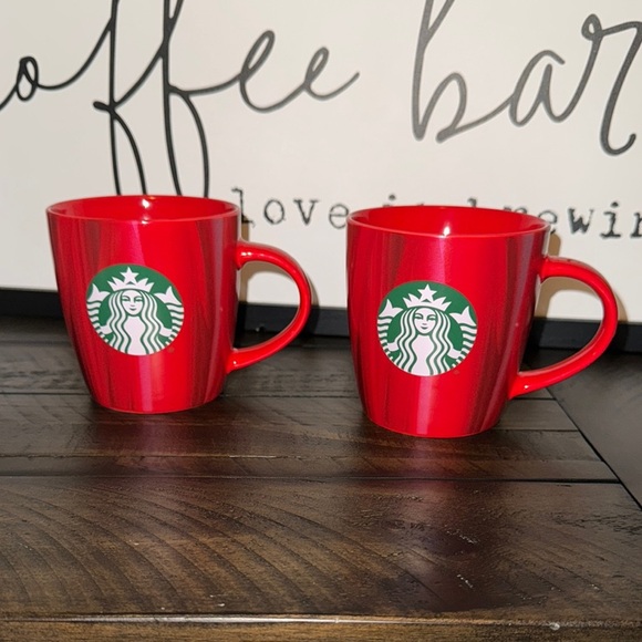 2022 Starbucks Coffee Co. Red Multi Color Ceramic 12oz. Mugs/Cups Set of 2 - Picture 1 of 11